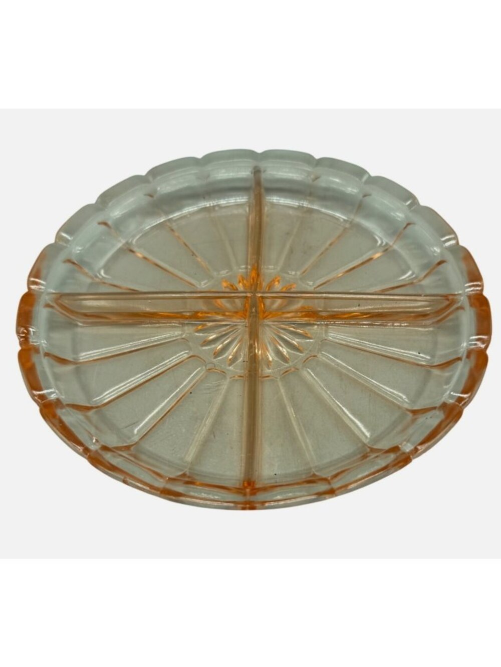 Vtg Glass Divided Serving pink depression relish dish Accents rippled 7.25" READ